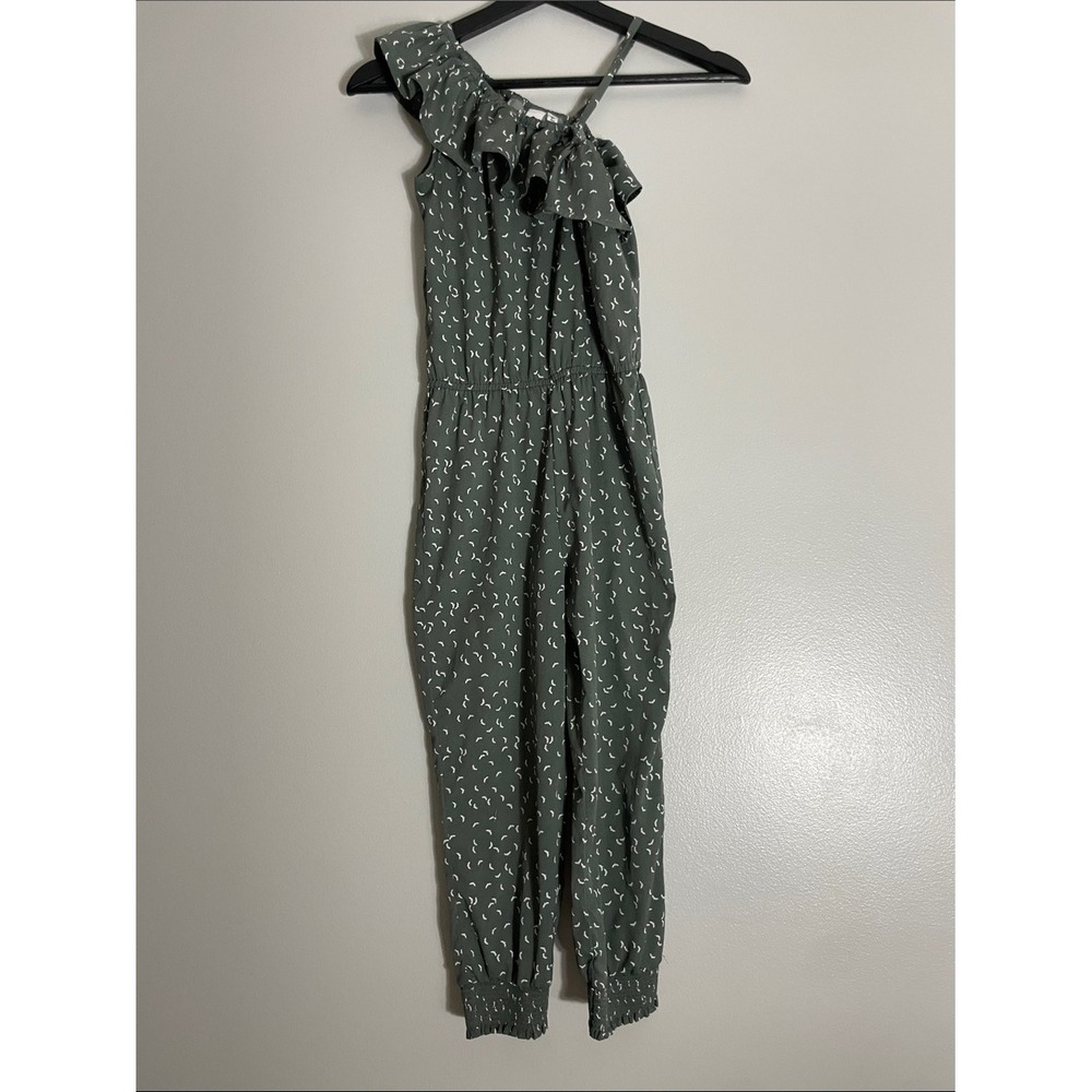 Zoo Girls Olive Green Bird Print One Shoulder Ruffle Jumpsuit Size 8Y 128cm
